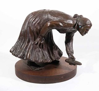 Cast Bronze Sculpture, Woman Bending, R.C. Gorman
