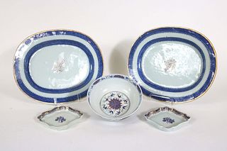 Two Chinese Export Blue and Gold Platters