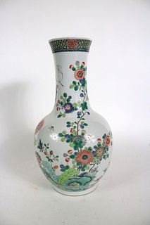 Tall White Asian Butterfly Adorned Vase