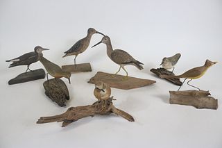 Seven Hand Carved Wood and Painted Birds