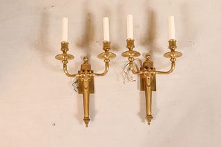 Pair of Louis XVI Style Cast Brass Wall Sconces