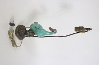 Blue Green Glazed Duck Fitted as a Lamp