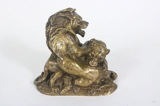 Bronze Lion and Lioness in Combat