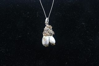 Free Form Gray Baroque Pearl & Diamond Pendant