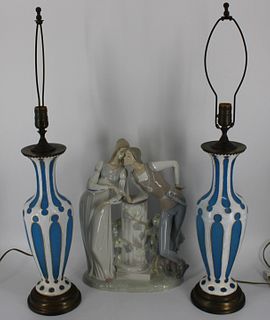 An Antique Pr Of Bohemian Glass Lamps Together