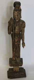 Antique Painted & Carved Wood Bodhisattva.