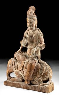 Chinese Yuan Dynasty Wood Boddhisatva Riding Elephant
