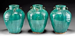 19th C. Chinese Qing Glazed Pottery Jars, ex-Museum