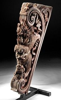 18th C. Chinese Qing Wood Temple Corbel w/ Fu Lions