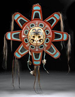 First Nations Kwakwaka'wakw Wood Sun Mask, V. Morgan