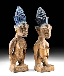 Early 20th C. African Yoruba Wood Ibeji Figures (pr)