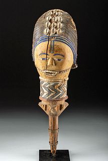 Early 20th C. African Kuyu Wood Head Finial, ex Bonhams