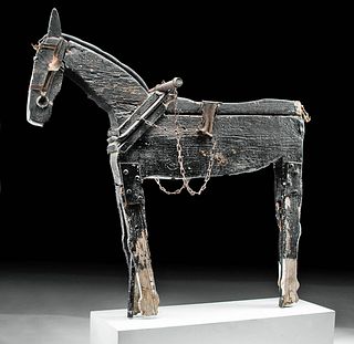 19th C. American Iron & Painted Folk Art Wood Horse