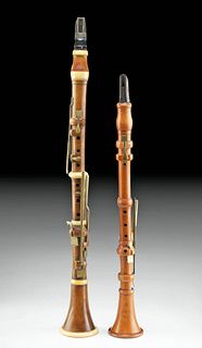 19th C. English Boxwood, Brass, & Ivory Clarinets (2)