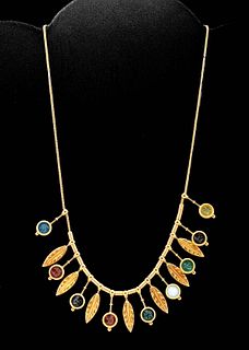 19th C. Etruscan Revival Gold Necklace w/ 9 Intaglios