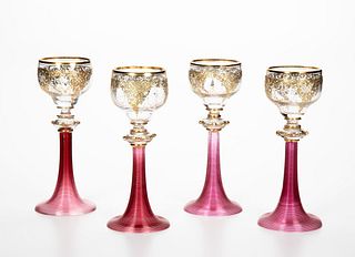 Fourteen Venetian Murano glass goblets