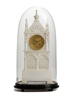 A French carved alabaster mantel clock