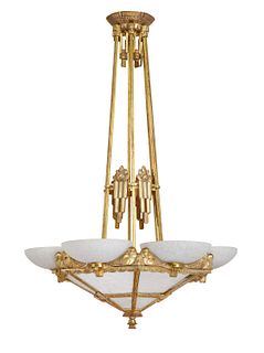 A French Art Deco gilt-bronze chandelier
