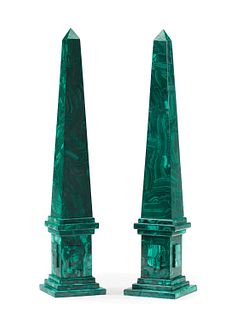 A pair of malachite obelisks