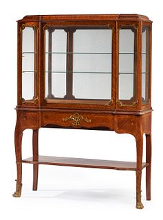 A French marquetry vitrine cabinet