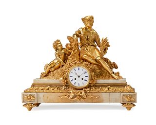 A French gilt-bronze and marble mantel clock