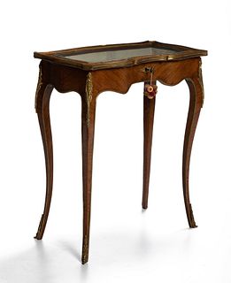 A French Louis XVI-style parquetry table vitrine
