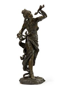 A French bronze sculpture of a woman with snakes