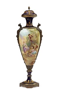 A Sevres-style porcelain urn