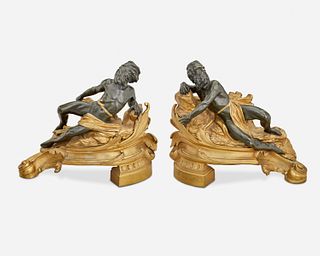 A pair of Theodore Millet bronze figural chenets