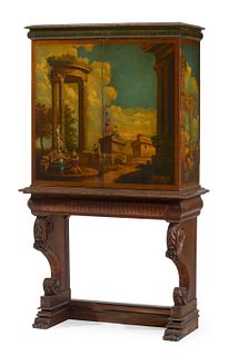 A Continental polychrome painted cabinet on stand