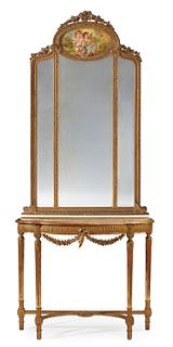 A French Louis XVI-style console table and mirror