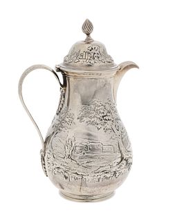 An English sterling silver chocolate pot