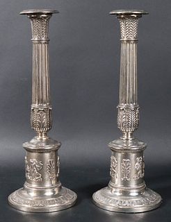 Pair of Baltic Empire Silver Plated Candlesticks