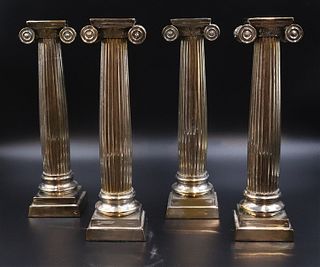 Four Silver Plated Ionic Column Candlesticks