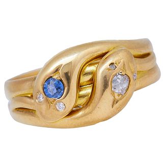 SAPPHIRE AND DIAMOND DOUBLE SNAKE RING
