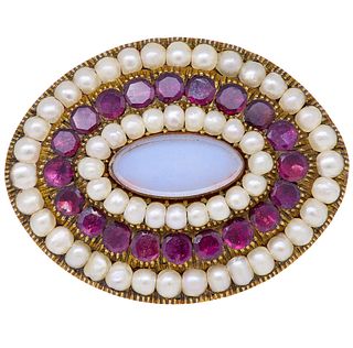 ANTIQUE VICTORIAN PEARL AND GARNET BROOCH