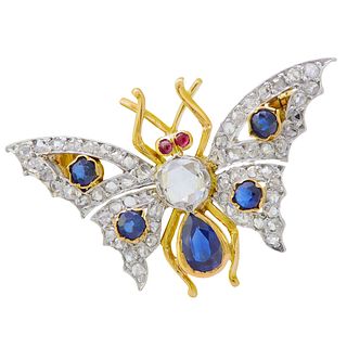 DIAMOND SAPPHIRE AND RUBY BUTTERFLY BROOCH