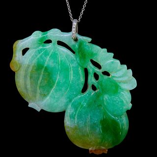 CARVED JADE AND DIAMOND GOURD PENDANT