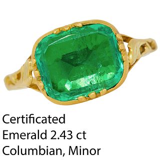 CERTIFICATED ANTIQUE 2.43 CT. COLOMBIAN EMERALD DRESS RING