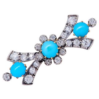 ANTIQUE TURQUOISE AND DIAMOND BROOCH