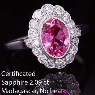 2.09 ct. PINK SAPPHIRE AND DIAMOND CLUSTER RING