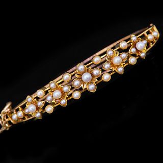 ANTIQUE VICTORIAN PEARL HINGED BANGLE