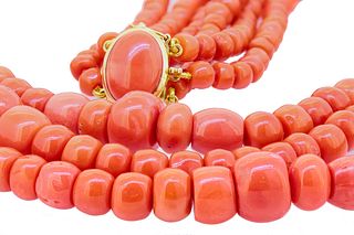 IMPORTANT CORAL  3-ROW NECKLACE