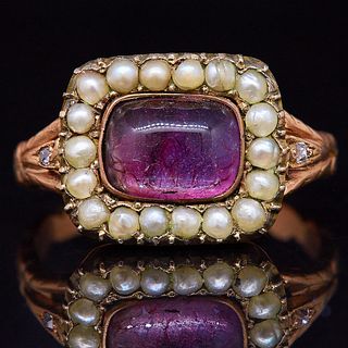 ANTIQUE AMETHYST PEARL AND DIAMOND RING