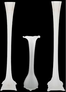 (3) Italian Tall Frosted Glass Bud Vases