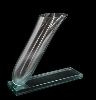 Glass Angled Vase on Clear Glass Stand