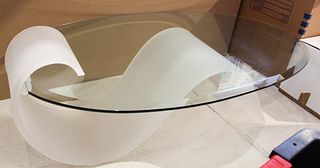 Modern Glass Top Coffee Table w Abstract Base