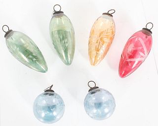 8 Kugel Style Clear Etched Glass Ornaments