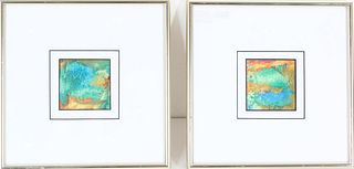 Pair of Abstract Watercolors of Sea Life