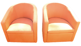 Pair Burnt Orange Upholstered Swivel Barrel Chairs